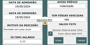 Cálculo rescisão de contrato de trabalho | Calcule.net